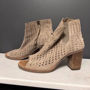 Toms Tan Wooden Peep-toe Heels